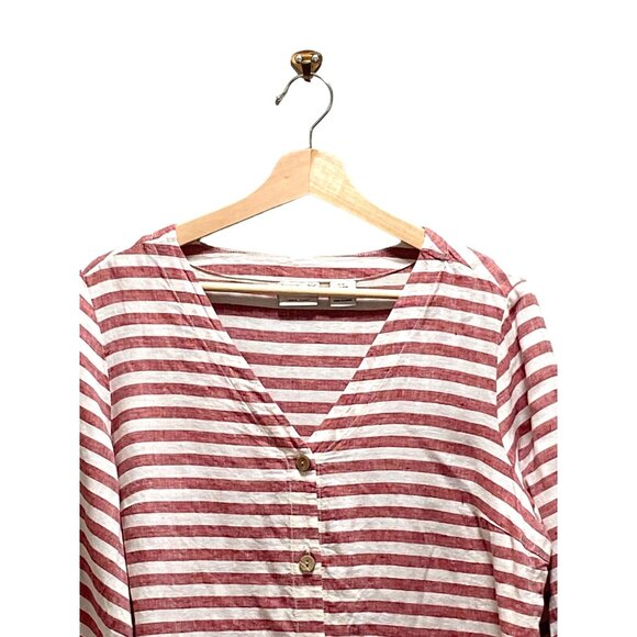 Rachel Zoe Striped Linen Button Down Blouse Burgundy Size M Coastal Bohemian - Picture 4 of 10